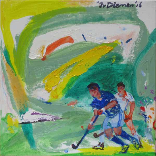 Sportgemälde mit Hockey von Jan van Diemen, art, painting, sports