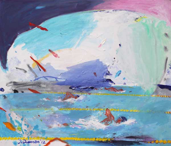 Sportgemälde mit Schwimmsport von Jan van Diemen, art, painting, sports