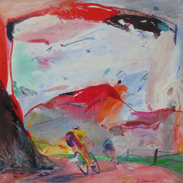 Sportgemälde mit Radsport von Jan van Diemen, art, painting, sports