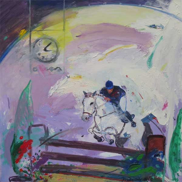 Sportgemälde mit Pferde Jumper von Jan van Diemen, art, painting, sports