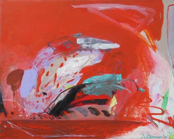 Gemälde dynamische Landschaft mit rood von Jan van Diemen, art, painting, dynamic landscape
