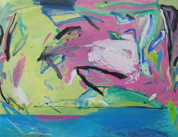 Gemälde dynamische Landschaft mit roze von Jan van Diemen, art, painting, dynamic landscape