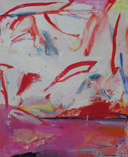 Gemälde dynamische Landschaft mit wit und rood von Jan van Diemen, art, painting, dynamic landscape
