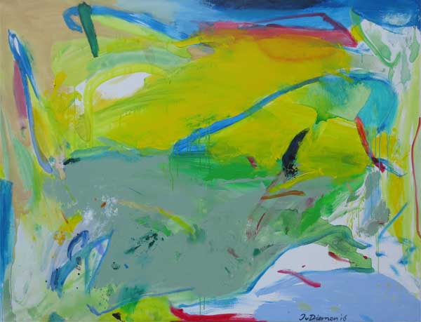 Gemälde dynamische Landschaft mit geel und blauw von Jan van Diemen, art, painting, dynamic landscape