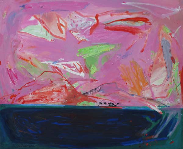 Gemälde dynamische Landschaft mit roze und groen von Jan van Diemen, art, painting, dynamic landscape