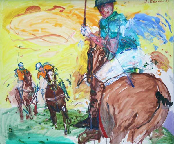 Sportgemälde mit Pferde Polo von Jan van Diemen, art, painting, sports
