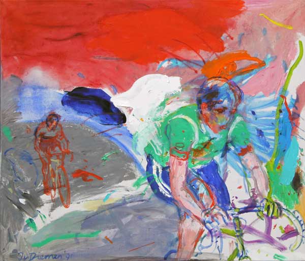 Sportgemälde mit Radsport von, art, painting, sports