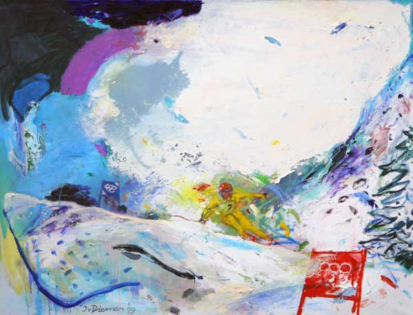 Sportgemälde mit Skifahren von Jan van Diemen, art, painting, sports